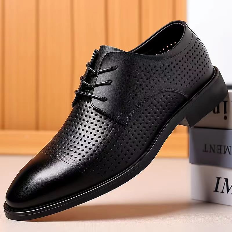 Summer Hollow Plastic British Casual Business Wear Leather Shoes Height Increasing Insole