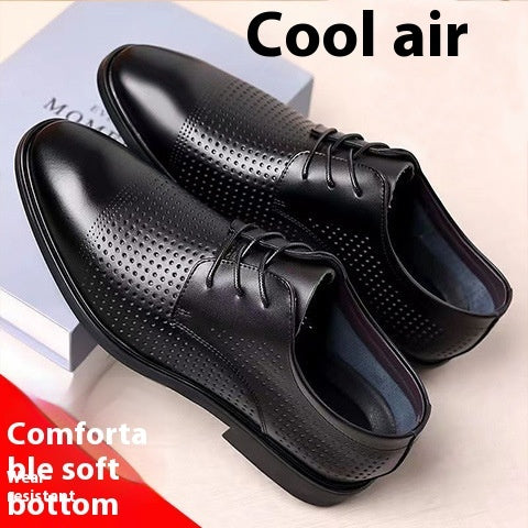 Summer Hollow Plastic British Casual Business Wear Leather Shoes Height Increasing Insole